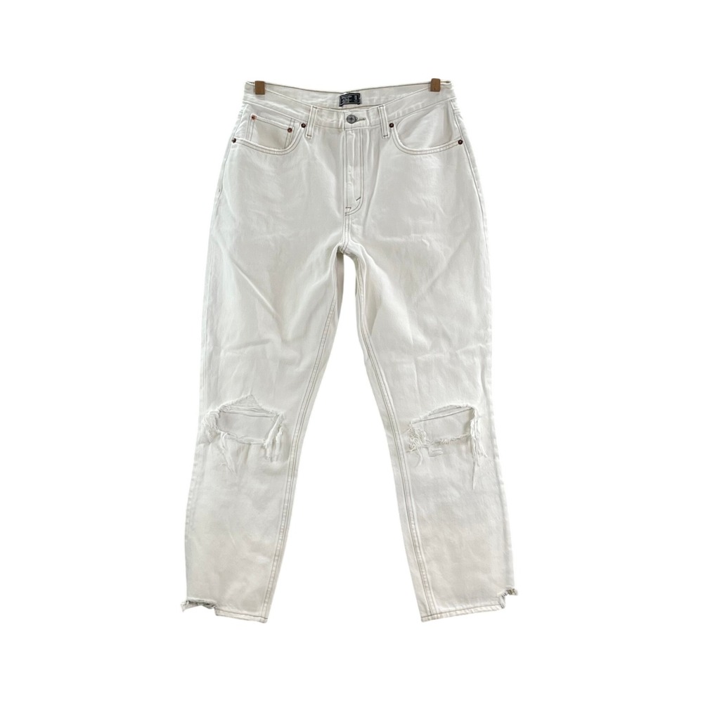 Abercrombie & Fitch High Rise Mom Jeans Womens 10L White Distressed Denim Pants